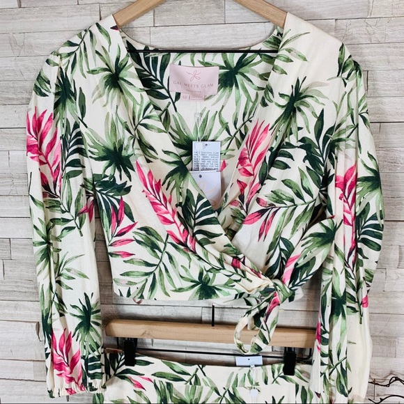 Gal Meets Glam NWT 2-Piece Palm Leaf Wrap Dress - Picture 6 of 15